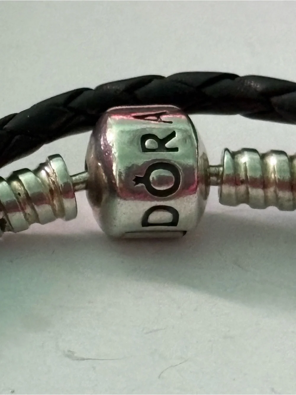 Pandora Black Braided Double-Wrap Leather Bracelet with Silver Clasp